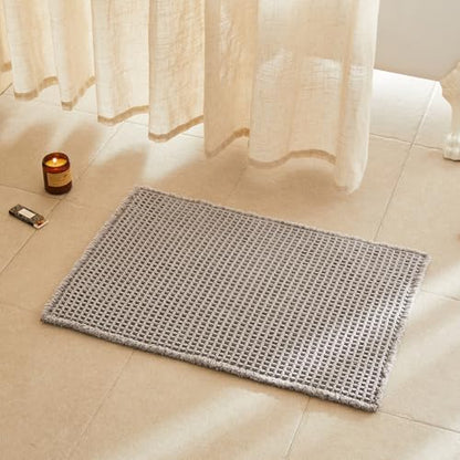 TYUU Waffle Bath Mat, Boho Bathroom Rugs Non Slip, 30x20 Light Grey