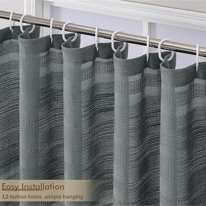 OVZME Light Grey Shower Curtain for Bathroom, Boho Linen Textured Shower Curtain with Tassel, Rustic Striped Heavy Duty Vintage Country Bathroom Curtain, 72Wx72L Inches