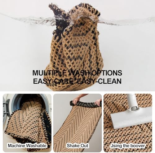 Sunfly Waffle Bath Mat, Boho Bathroom Rugs Non Slip Washable Super Absorbent Quick Dry Bath Mat Farmhouse Bathroom Decor, 24"x36" Black &Khaki