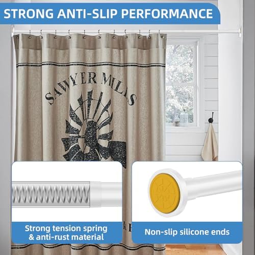 CorkLatta White Shower Curtain Rod,1 Inch Diameter Stainless Steel Adjustable Spring Tension Rods 32 to 68",with Holders,Anti-Slip,Curtain Rods No Drilling(1 Pack)