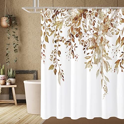 Gibelle Brown Eucalyptus Shower Curtain, Watercolor Floral Print, 72x72