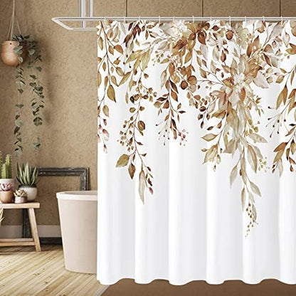 Gibelle Brown Eucalyptus Shower Curtain, Watercolor Floral Print, 72x72