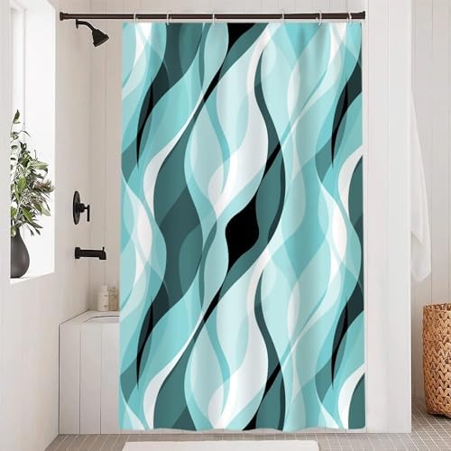 Teal Striped Stall Shower Curtain with Hooks, 48x72 Inch