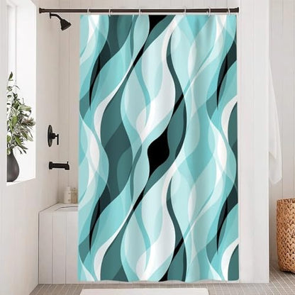 Teal Striped Stall Shower Curtain with Hooks, 48x72 Inch