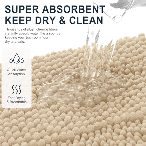 Smiry Thick Chenille Large Bathroom Runner Rugs 44x32, Soft Bath Mat, Beige