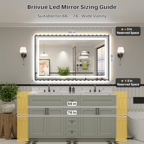 60x36 Inch LED Bathroom Mirror with Black Frame, Backlit & Front Lit