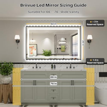 60x36 Inch LED Bathroom Mirror with Black Frame, Backlit & Front Lit
