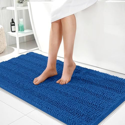 OLANLY Thick Bathroom Runner Rugs 44x24, Chenille Bath Rugs, Deep Navy Blue