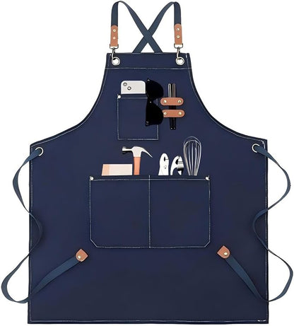 EUDOLAH Chef Aprons for Women Men with Large Pockets Cooking Aprons Canvas Cross Back Water Repellent Work Apron