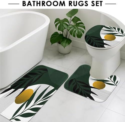 Bathroom Sets with Shower Curtain and Rugs, 4 Pcs, Boho Leaves