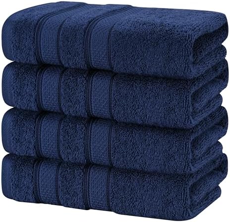 American Soft Linen Salem 100% Cotton Turkish 4 Piece Hand Towels for Bathroom, 600 GSM Soft Absorbent Quickdry Hand Face Towel Set, Navy Blue