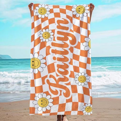 JML Personalized Beach Towel with Name, Custom Flower Beach Towel, Customized Microfiber Pool Towel, Quick Dry & Absorbent Swim Towel for Adult,Anniversary, Birthday, Summer Holiday,Vacation