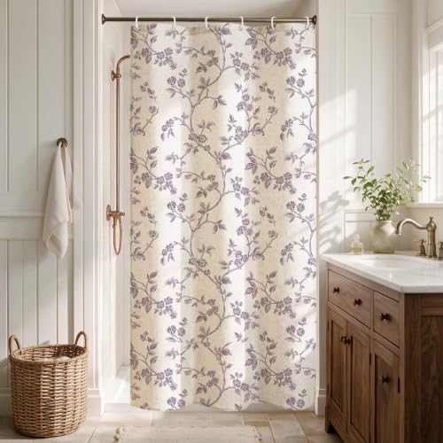 MitoVilla Small Stall Linen Floral Shower Curtain for Bathroom,36 x 72
