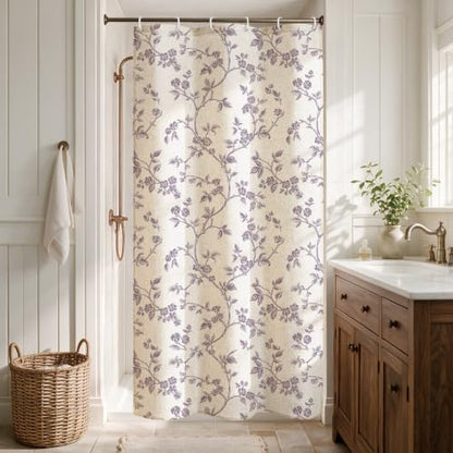 MitoVilla Small Stall Linen Floral Shower Curtain for Bathroom,36 x 72