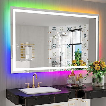 55x36 LED Bathroom Mirror with Lights, RGB Backlit Lighted Mirror
