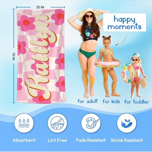 JML Personalized Beach Towel with Name, Custom Flower Beach Towel, Customized Microfiber Pool Towel, Quick Dry & Absorbent Swim Towel for Adult,Anniversary, Birthday, Summer Holiday,Vacation