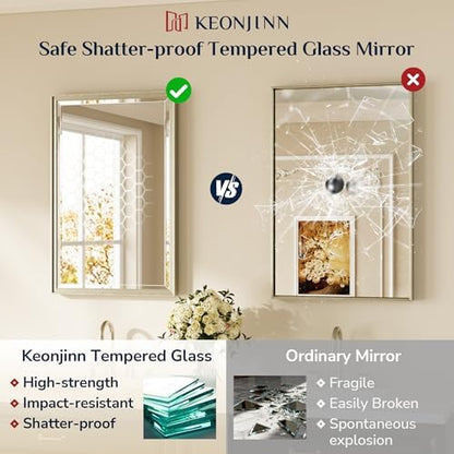 Keonjinn 40" x 30" Brushed Nickel Bathroom Vanity Mirror, HD Tempered Glass