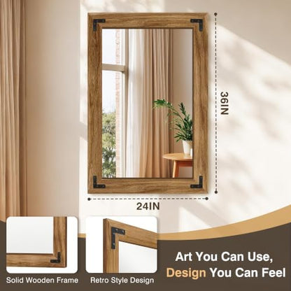 Bathroom Mirror for Wall, 24" x 36" Wooden Vanity Mirror