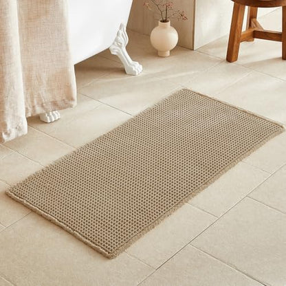 TYUU Waffle Bath Mat, Boho Bathroom Rugs Non Slip Washable, 48x24 Khaki