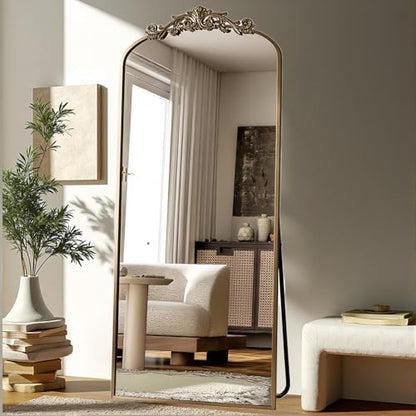 Dewfig Arched Full Length Mirror, 71"x28" Floor Mirror with Carved, Bronze