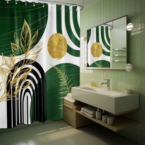 Olive Green and Gold Extra Long Shower Curtain, Tall 72X78 in