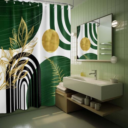 Olive Green and Gold Shower Curtain, 72x72 in, Mid Century Modern