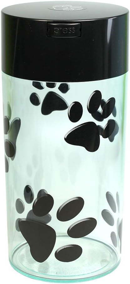Pawvac 5 to 24 Ounce Vacuum Sealed Pet Food Storage Container; Black Cap & Clear Body/Black Paws