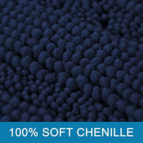 H.VERSAILTEX 2 Piece Bathroom Set - Super Absorbent Chenille Striped Bath Mats and Rugs - Non-Skid, Machine Washable Floor Mats (Navy, 24 x 36 Plus 20 x 32 Inches)