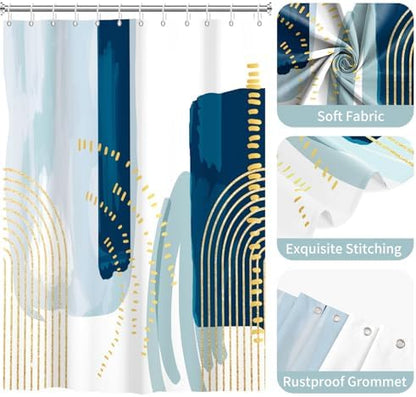 deFouliao Boho Shower Curtain, Mid Century Modern Blue Waterproof Shower Curtain for Bathroom Bathtub Home Curtain Decor with Hooks, 72Wx72L