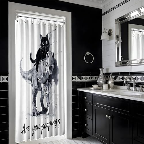 Small Stall Shower Curtain Rv Cat Riding Dino, 48 x 72 Inchs