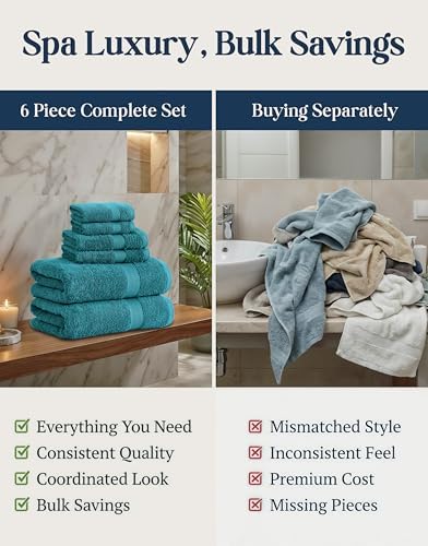 LANE LINEN Bath Towel Set 100% Cotton 6 Piece Soft Absorbent - Sea Port