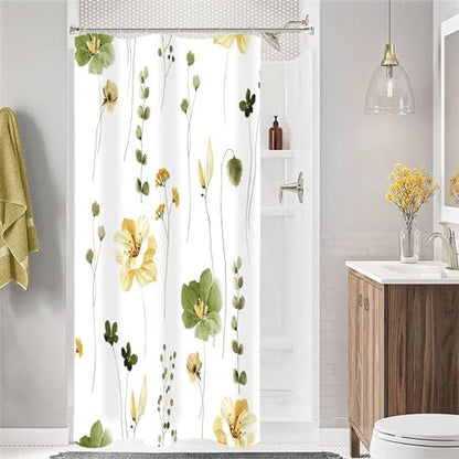 Gibelle Olive Green Beige Watercolor Floral Fabric Shower Curtain, 36x72