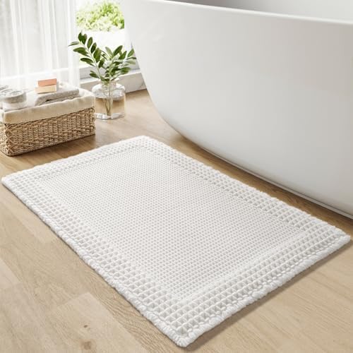RESARE Waffle Bath Mat for Bathroom, Non Slip Bathroom Rugs 17"x24" White