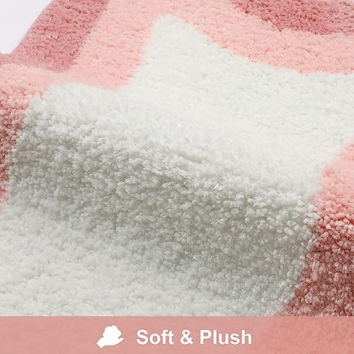HAOCOO Pink Bathroom Rugs Non Slip 20X31 inch, Ultra Soft Absorbent Irregular Shape Bath Rug, Microfiber Washable Non-Slip Bathmat Boho Decor for Bedroom Bathroom Floor Tub Shower