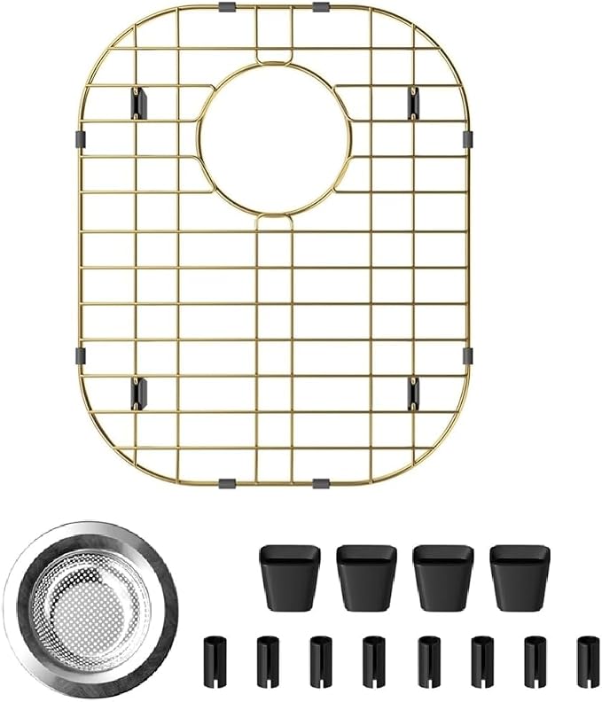 Gold Sink Protectors for Kitchen Sink 16.1"L X 13"W, Sink Rack for Bottom of Sink, Stainless Steel Sink Grid, Rust Resistant Metal Sink Protector with Sink Strainer