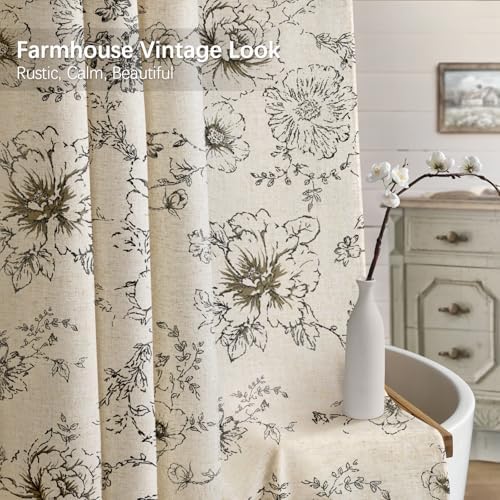 Farmhouse Floral Vintage Shower Curtain for Bathroom, Black and Tan Taupe