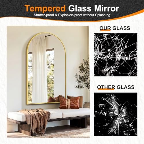 Delma Arched Bathroom Mirror, Gold, 50"x30"