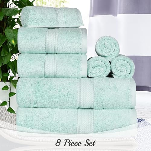 SUPERIOR Egyptian Cotton Ultra Plush & Absorbent, 8 Piece Set, Sea Foam