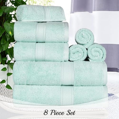 SUPERIOR Egyptian Cotton Ultra Plush & Absorbent, 8 Piece Set, Sea Foam