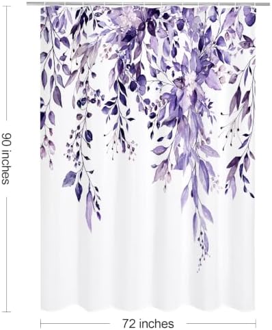 Gibelle Purple Eucalyptus Shower Curtain, Watercolor Floral Print, 72x90