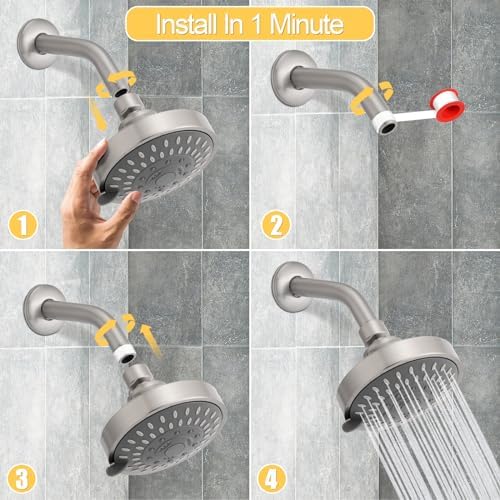 AISOSO High Pressure Rain Shower Head 5 Mode Showerhead 4.1" Brushed Nickel