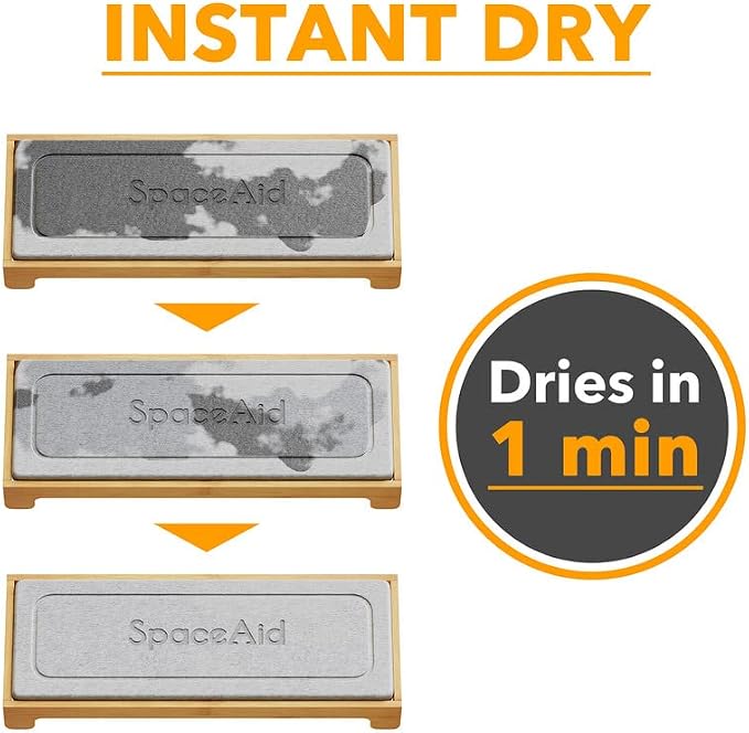 SpaceAid DryingNeat Instant Dry Sink Caddy Organizers, Kitchen Sponge Soap Holder Dispenser, Countertop Fast Drying Counter Tray Rack (Bamboo, Gray)
