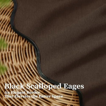 BTTN 108x72 Boho Scalloped Linen Textured Cloth Shower Curtain Set, Brown