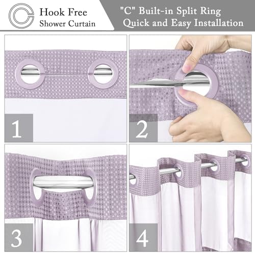 Gibelle No Hook Cloth Lavender Shower Curtain with Liner, 72x86