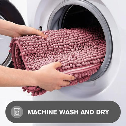 Dusty Rose Bathroom Rugs – Absorbent and Washable Bath Mat, Non-Slip, Thick Soft Chenille Bath Rugs for Bathroom Floor, Shower, Sink - 20" x 32"