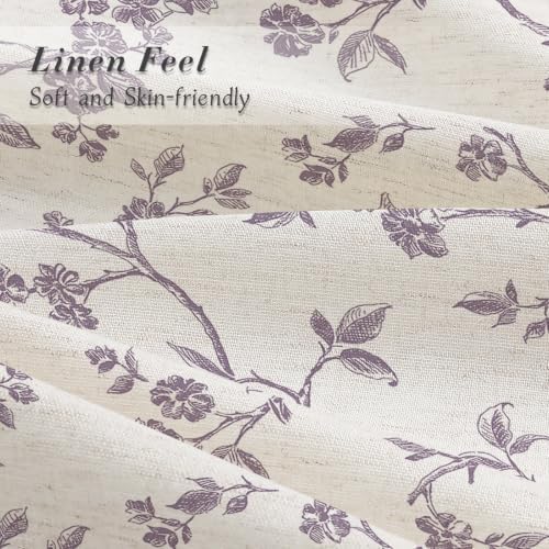 MitoVilla Lavender Linen Floral Shower Curtain for Bathroom, 72 x 72