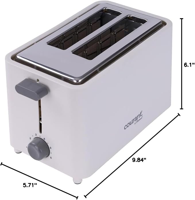Courant 2-Slice Toaster Cool Touch with Extra Wide Slots For Bread, Bagels & Waffle with 6 Adjustable Shade Settings, Crumb Tray & Cancel Function Extra-Lift Feature, compact Design – White