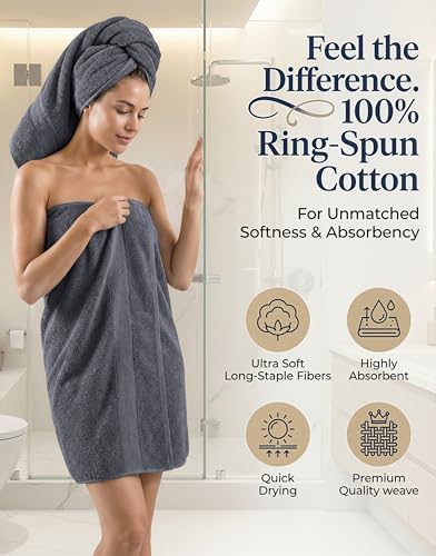 LANE LINEN 100% Cotton Bath Towels Set - 24 PCs - Durable, Quick Dry, Super Soft & Highly Absorbent - 4 Bath, 4 Fingertip, 6 Hand Towels, 8 Washcloths, 2 Bath Sheets - Perfect Family Set - Cool Grey
