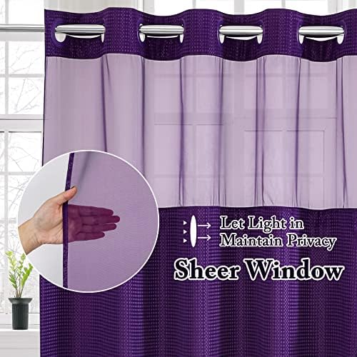 Gibelle No Hook Cloth Purple Shower Curtain with Liner, 72x80