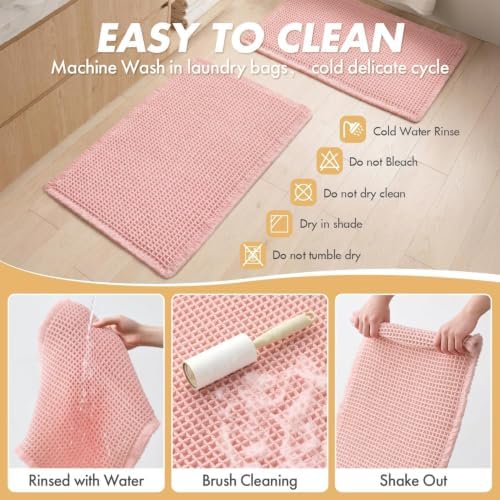MIULEE Set of 2 Waffle Bathroom Rugs Boho Bath Mat Pink 17x24 Inch